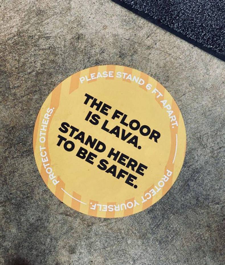 label - Please Stand 6 Ft Apart. 972sanos 1951oad Others. The Floor Is Lava. Stand Here To Be Safe. Protect