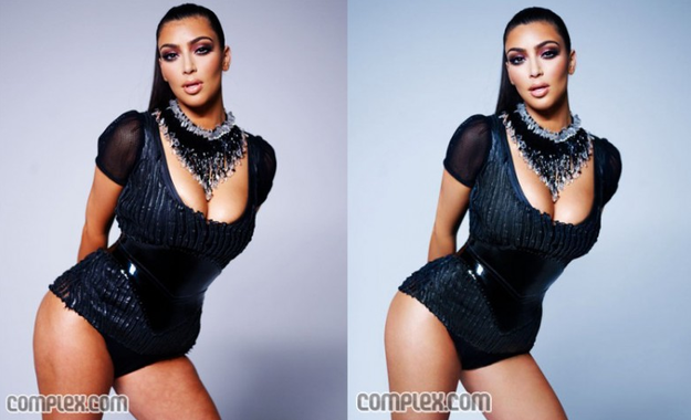 Complex magazine mistakenly posted an un-retouched image of Kim (left) on its website after a photo shoot with her. The image was then replaced with the photoshopped version (right), but not before everyone had their say. Kim was so affected by the comments that she even wrote a blog entry about it, saying: "So what: I have a little cellulite. What girl doesn't? How many people do you think are photoshopped? It happens all the time!"