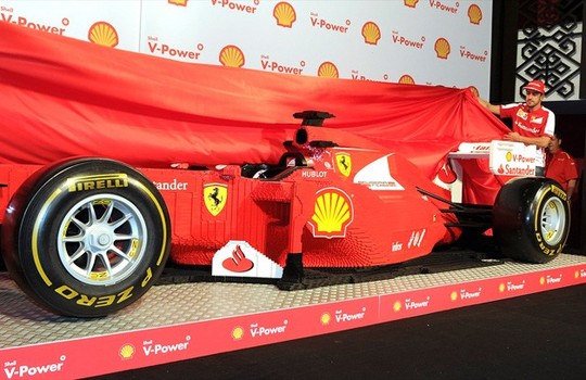 Full size model of F1 Ferrari built entirely of Legos