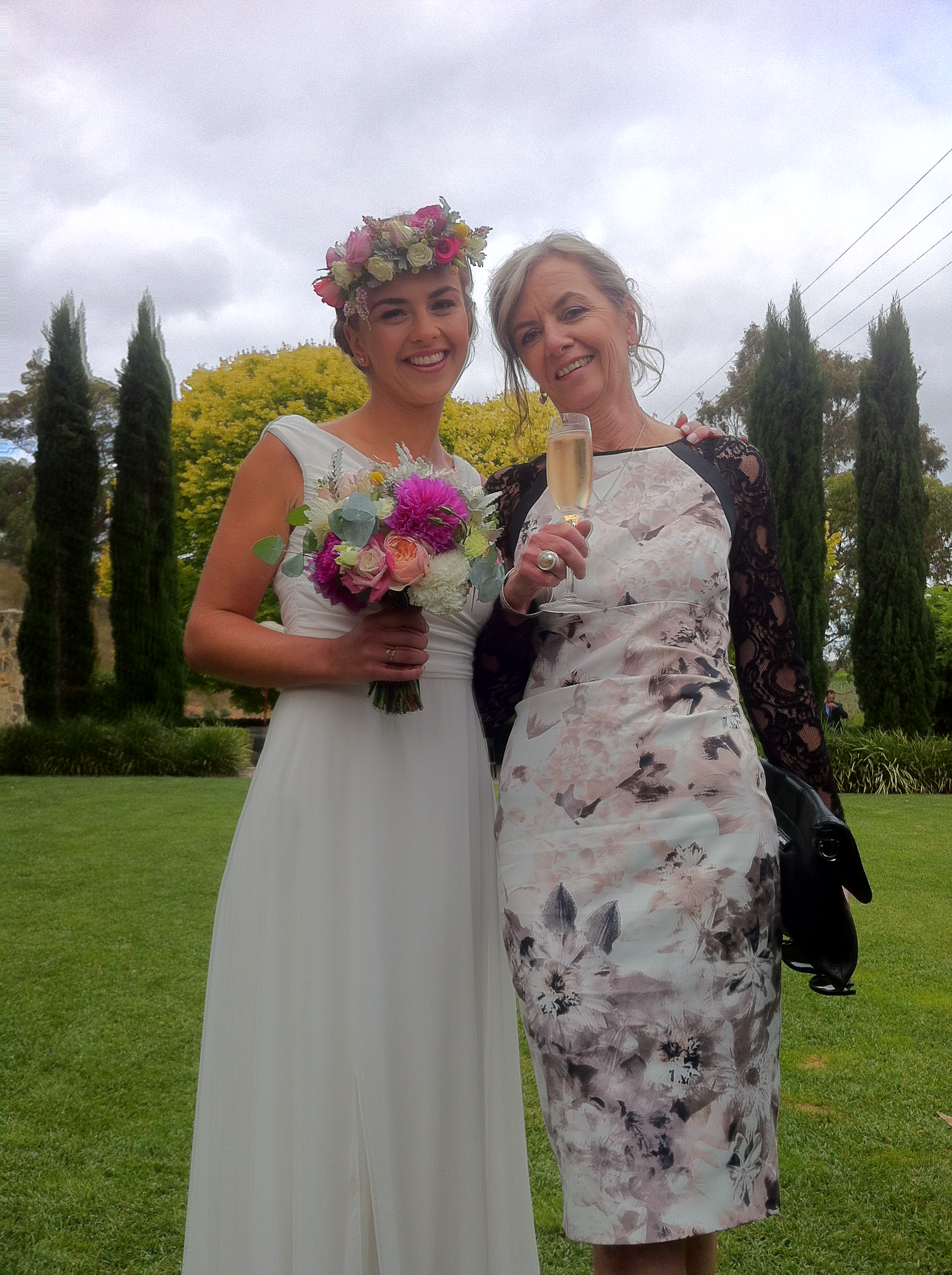 An Aussie outdoor wedding. Lucy & Bronwyn toasting Charlotte & Alan Ogden. yay!