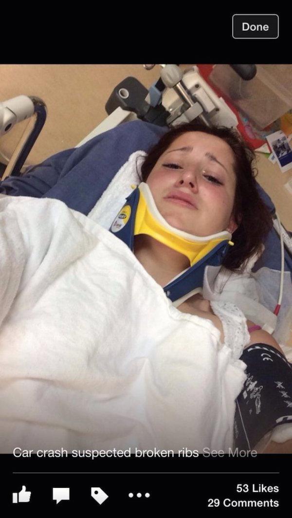 inappropriate selfie Done Car crash suspected broken ribs See More 53 29