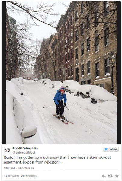 People are skiiing down the streets.