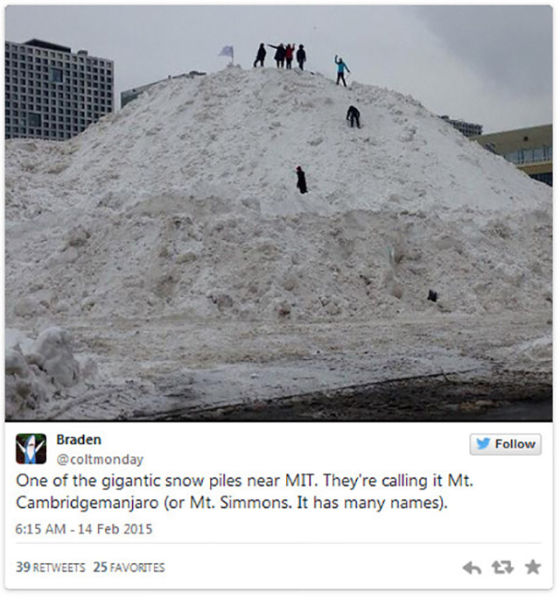It’s a snowbank, and it’s insane. It’s also called “Mount Cambridgemanjaro.”