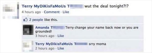 funny harry potter facebook - w ut the deal tonight?!? Terry MyDikisFaMoUs T 4 hours ago Comment 2 people this. Terry change your name back now or you are Amanda grounded! 3 hours ago srry moma Terry MyDikisFaMoUs 2 hours ago