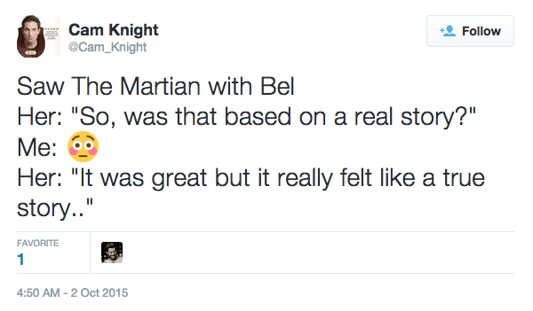 Apparently A Lot Of Girls Think "The Martian" Is A True Story