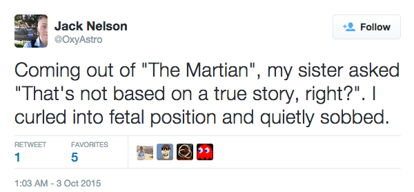 Apparently A Lot Of Girls Think "The Martian" Is A True Story