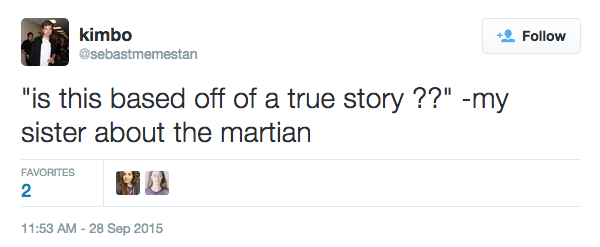 Apparently A Lot Of Girls Think "The Martian" Is A True Story