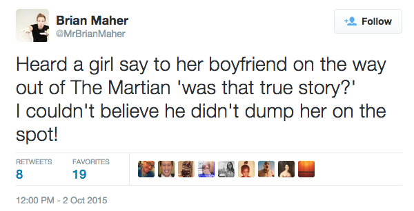 Apparently A Lot Of Girls Think "The Martian" Is A True Story