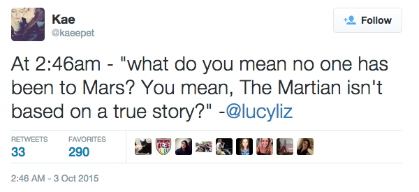 Apparently A Lot Of Girls Think "The Martian" Is A True Story