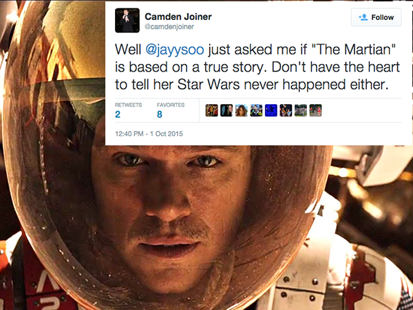 Apparently A Lot Of Girls Think "The Martian" Is A True Story