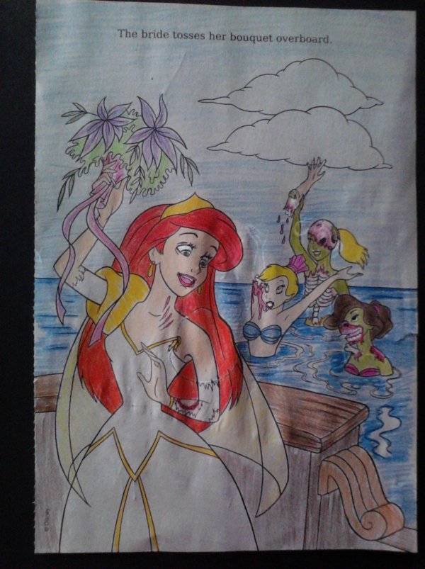 adults do coloring books - The bride tosses her bouquet overboard, Na Curry