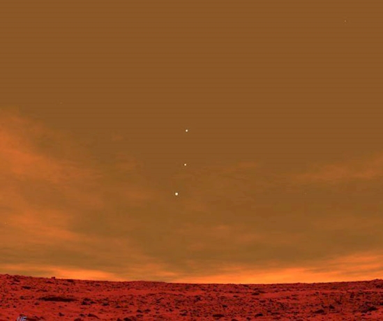 This is what Earth, Venus and Jupiter would look like from the surface of mars, but the picture isn’t from the Mars Rover, but this image was rendered by a computer.