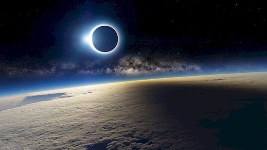 People often claim this is a total eclipse of our sun from the International Space Station, when actually it is another rendering by a skillful artist.