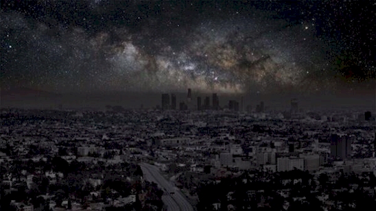This is a doctored image from photographer Thierry Cohen, which shows what LA might look like if all the lights went out.