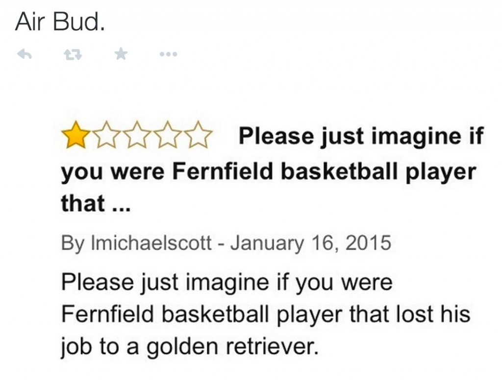 amazon reviews - document - Air Bud. www Please just imagine if you were Fernfield basketball player that ... By Imichaelscott Please just imagine if you were Fernfield basketball player that lost his job to a golden retriever.