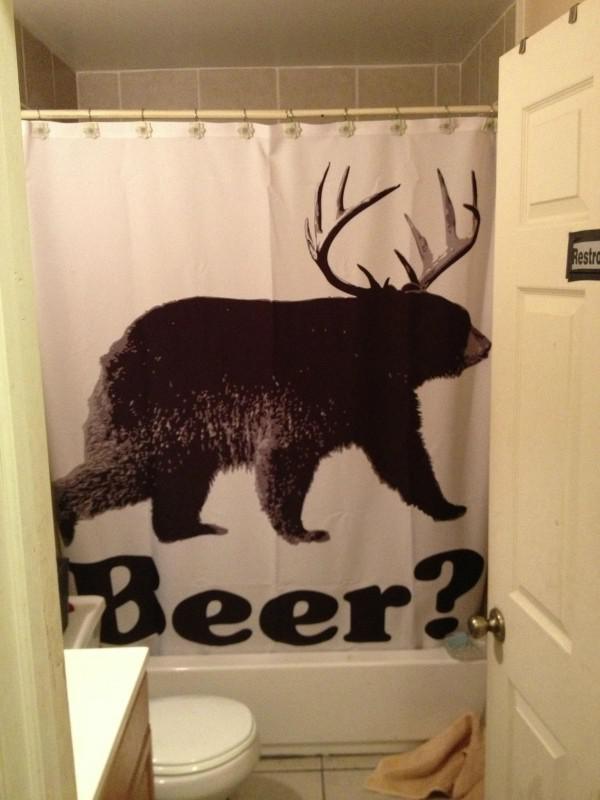 dirty humor shower curtain - Beer?
