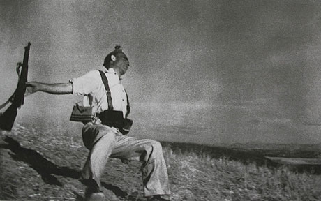 1936, Loyalist Militiaman at the Moment of Death (by Robert Capa). This picture caused a stir when it was published in the French magazine "Vu," and it has been argued that it even helped strengthen the Republican cause. Some regarded it as a symbol of anti-Fascism, others as a more universal anti-war statement. Either way, the political implications of photography were fast being realized.