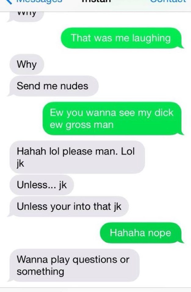 DM of someone joking too much with his bro about sending nudes