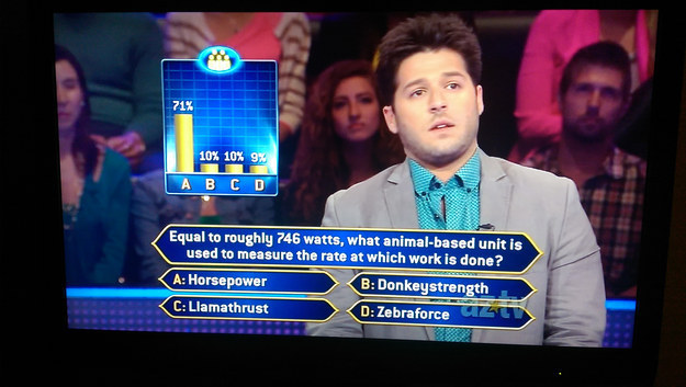 Funny Who Wants To Be A millionaire question about horsepower