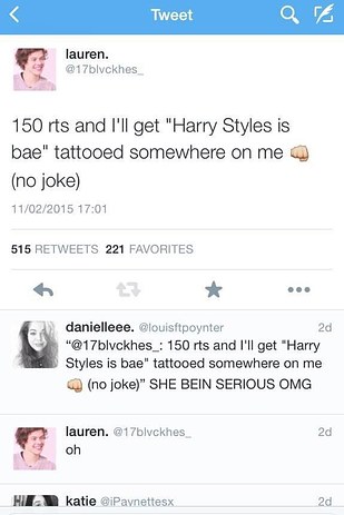 Tweet of woman who basically is offering a stupid tattoo to anyone who pays for it.