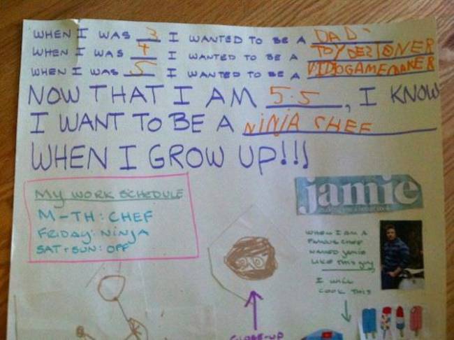 hilarious for kids - "When I Was . I Wanted To Se Ada When Was I I Wanted To Be A Toyez Ons When I Was I Wanted To Be A Veogameana Now That I Am 55 I Know I Want To Be Anma Chee When I Grow Up!!S My Work Schedule MTh Chef Friday Ninja Sat Son Opp jamie