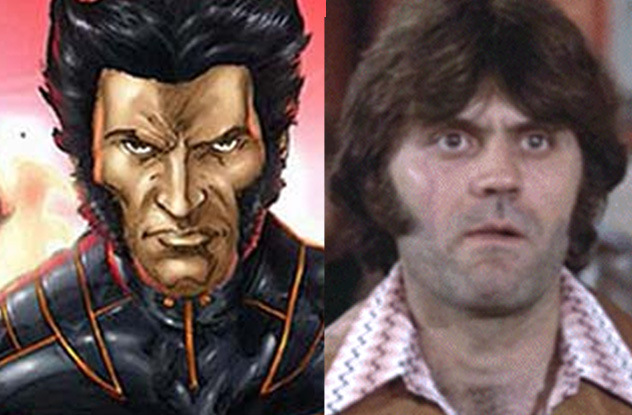 Wolverine had already been unmasked, and his signature pointy hairstyle had already been established. Byrne hardened Logan’s look, inspired by a minor character in the 1977 movie Slap Shot. Actor Paul D’Amato’s depiction of Dr. Hook