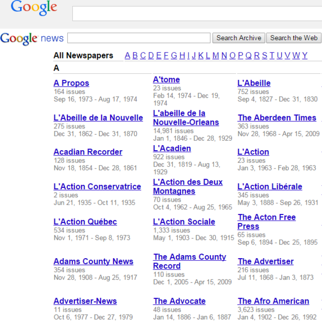 Use Google News to search 100 years' worth of digitized newspapers just as you would the internet.