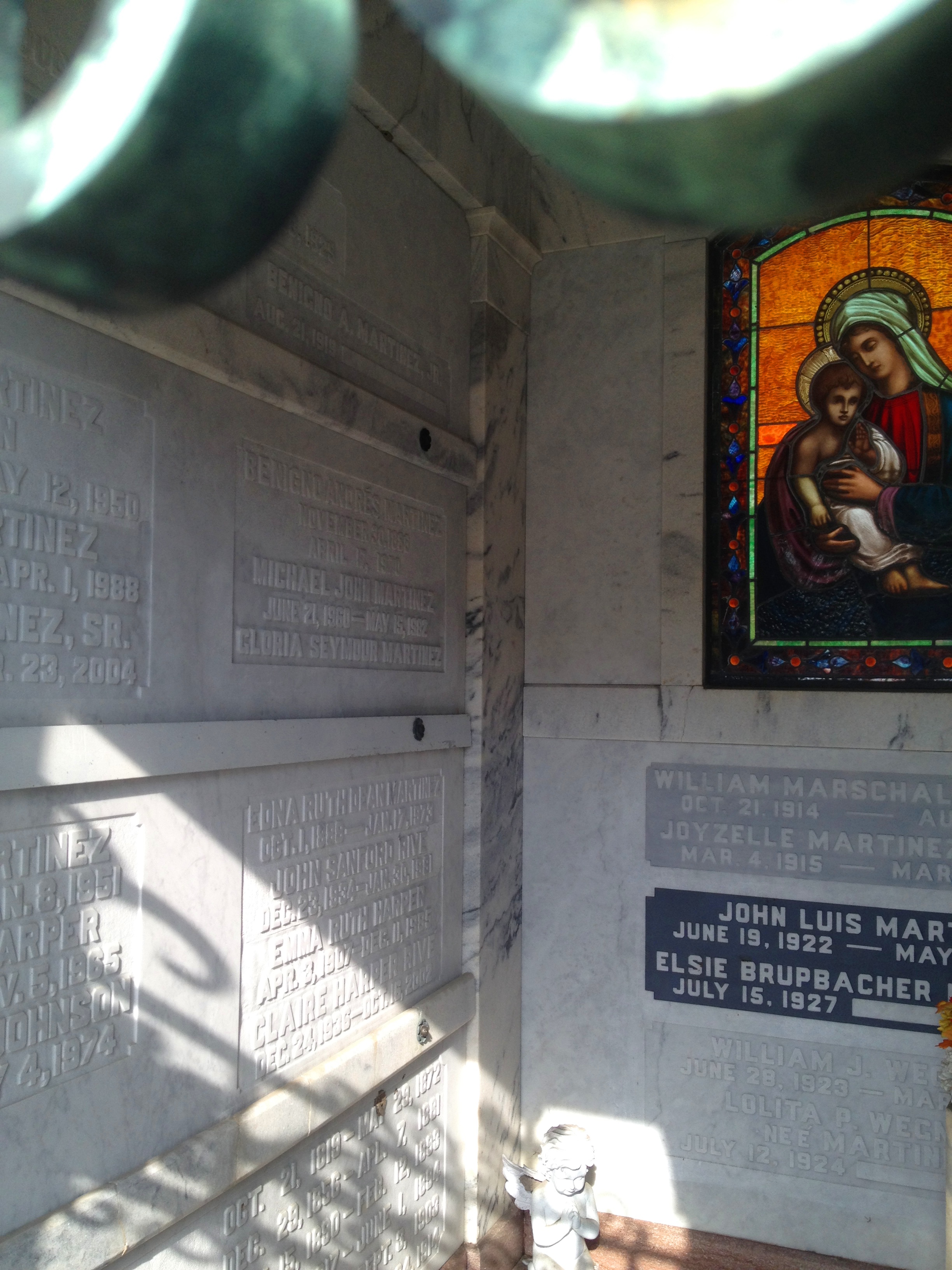 The caskets are behind the walls on the right and left.