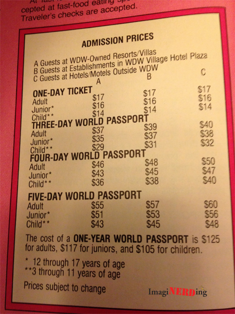 Ticket prices.... in the "old" days of the 70s and before, you had to buy tickets for rides (my parents have rolls of these things)