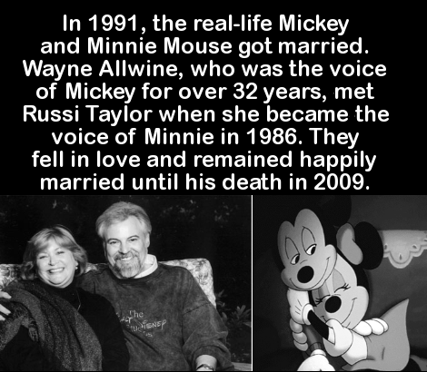 human behavior - In 1991, the reallife Mickey and Minnie Mouse got married. Wayne Allwine, who was the voice of Mickey for over 32 years, met Russi Taylor when she became the voice of Minnie in 1986. They fell in love and remained happily married until hi