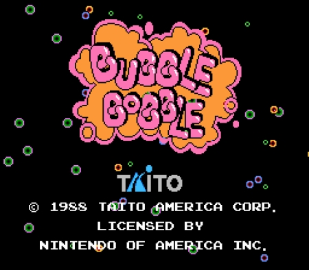 bubble bobble nes title screen - Come Bs. O o Tito 0. 1988 Taito America Corp. Licensed By Nintendo Of America Inc.