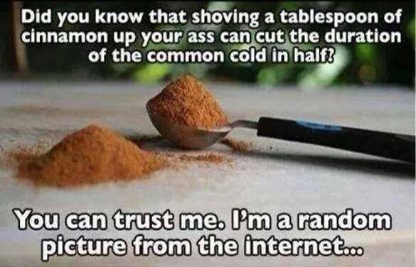 if you did this your - Did you know that shoving a tablespoon of cinnamon up your ass can cut the duration of the common cold in half You can trust me. I'm a random picture from the internet.co
