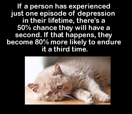 photo caption - If a person has experienced just one episode of depression in their lifetime, there's a 50% chance they will have a second. If that happens, they become 80% more ly to endure it a third time.