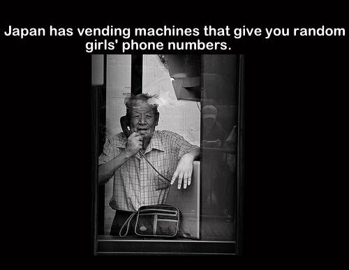 monochrome photography - Japan has vending machines that give you random girls' phone numbers.