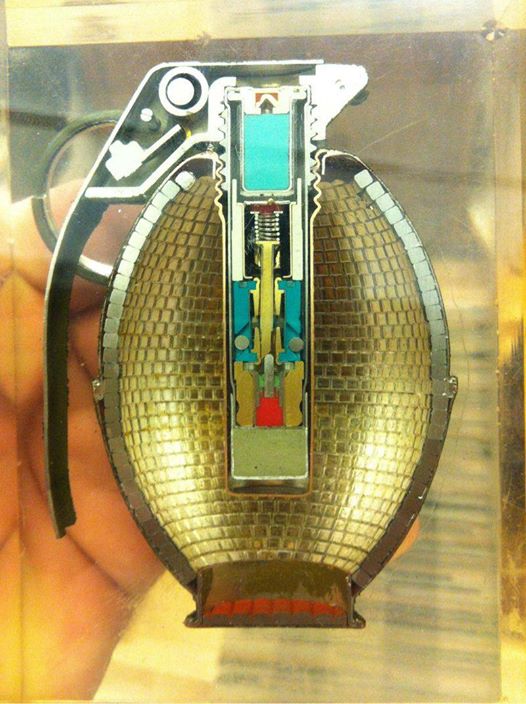 The inside of a frag grenade