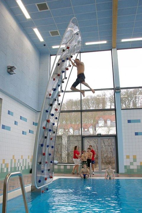 swimming pool rock climbing wall
