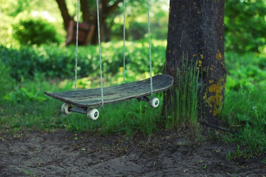 A new way to recycle an old skateboard- make it into a swing!
