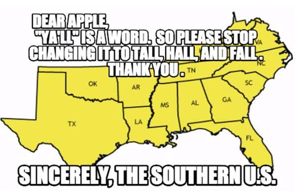 cartoon - Dear Apple Yalpisaword. So Please Stopa Changing Totall Halland Fall, Thank You. Sincerely, The Southerns.
