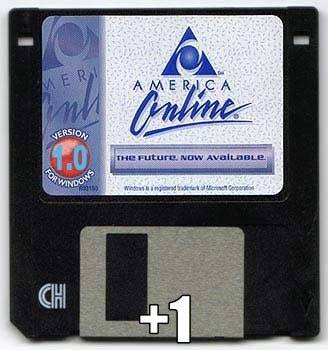 AOL on floppy- remember running everywhere to find the latest release?