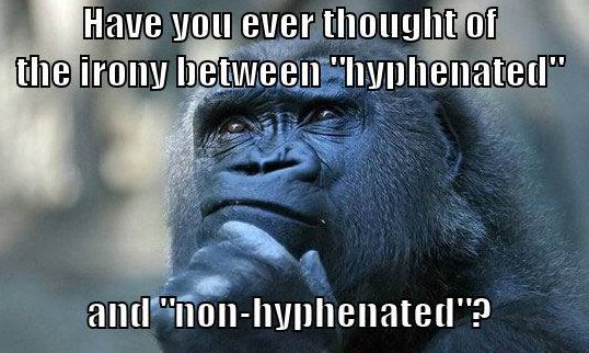 gorila pensador - Have you ever thought of the irony between "hyphenated" and "nonbyphenated"?