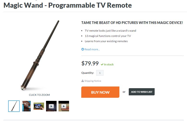angle - Magic Wand Programmable Tv Remote Tame The Beast Of Hd Pictures With This Magic Device! Tv remote looks just a wizard's wand 13 magical functions control your Tv Learns from your existing remotes Read more.. $79.99 In stock Quantity 1 A Shipping N