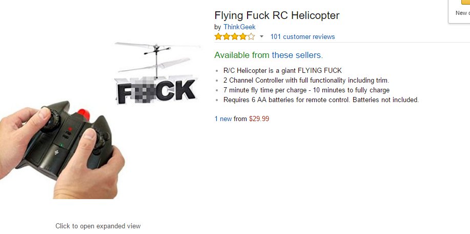 remote control flying fuck - New Flying Fuck Rc Helicopter by ThinkGeek 101 customer reviews Available from these sellers Fleck RC Helicopter is a giant Flying Fuck 2 Channel Controller with full functionality including trim. 7 minute fly time per charge 