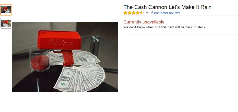 angle - The Cash Cannon Let's Make It Rain 6 customer reviews Currently unavailable. We don't know when or if this item will be back in stock.