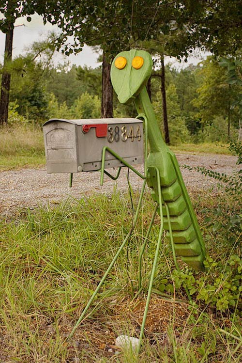 Who thinks of this? What makes someone say, "I want a grasshopper to hold my mailbox"