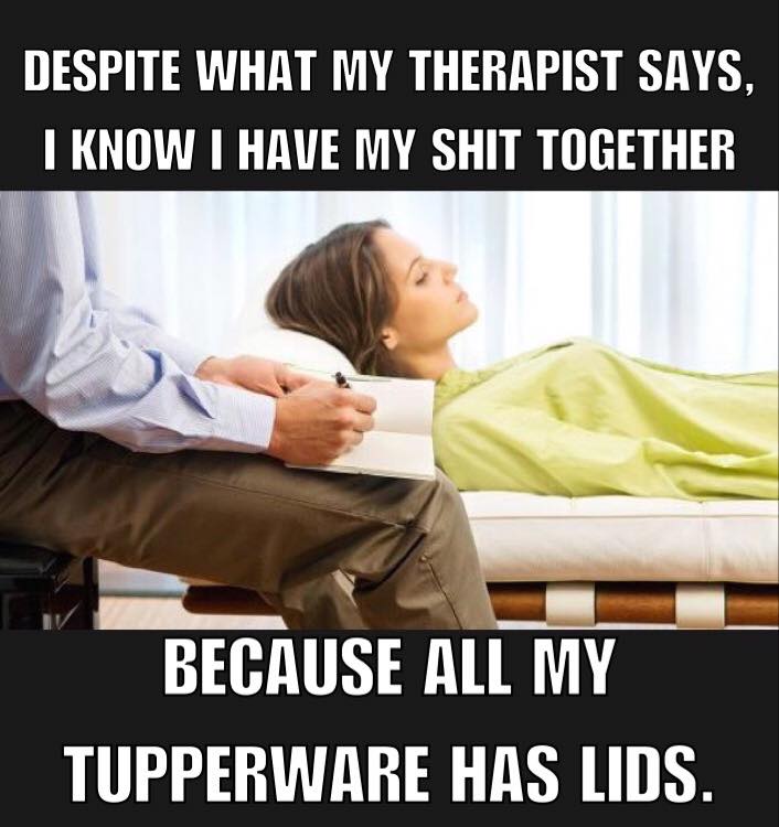 memes - mixed personality disorder - Despite What My Therapist Says, I Know I Have My Shit Together Because All My Tupperware Has Lids.