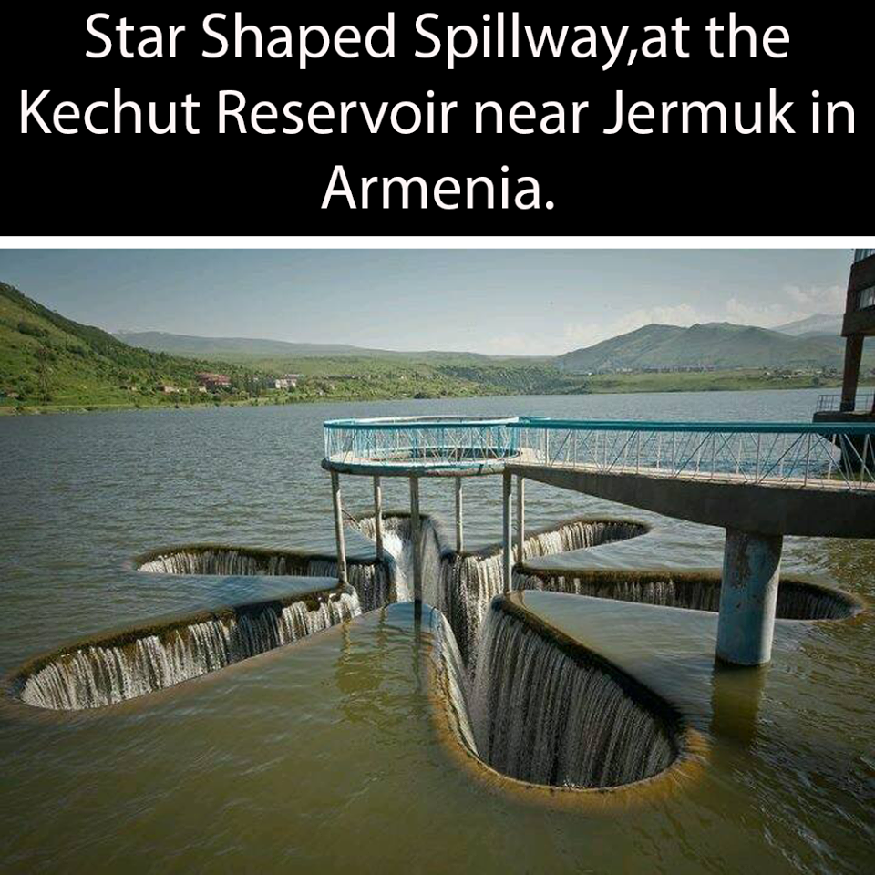 free overfall spillway - Star Shaped Spillway, at the Kechut Reservoir near Jermuk in Armenia. En