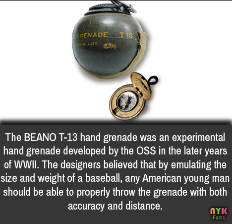 oss beano grenade - I 13 Grenade Loto The Beano T13 hand grenade was an experimental hand grenade developed by the Oss in the later years of Wwii. The designers believed that by emulating the size and weight of a baseball, any American young man should be