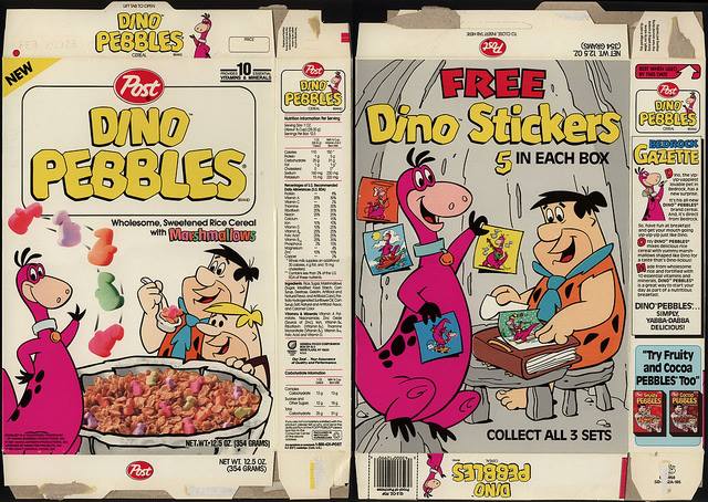 dino pebbles cereal - 2544 Post Dino Pebbles Post Dino Dino Pebbles Free Dino Stickers 60'l 5 In Each Box Dino Pebbles Bedrock Gazette 2.2 Pebbles 4 333 Wholosomo, Swootened Rice Cereal with Marshmallows "Try Fruity and Cocoa Pebbles Too" Collect All 3 Se
