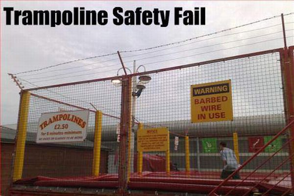 safety fail - Trampoline Safety Fail Warning Barbed Wire In Use Mpol 2.50