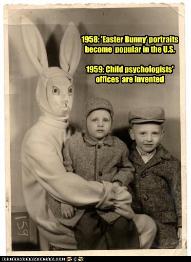 creepy vintage - 1958 'Easter Bunny portraits become popular in the U.S. 1959. Child psychologists offices are invented Icanaasche Ezburger.Com